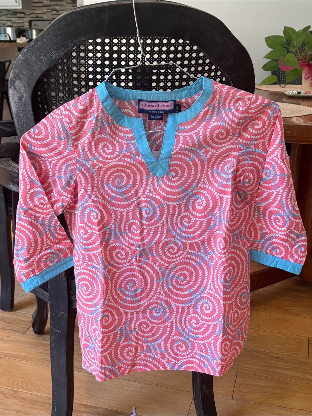 Vineyard Vines Pink Swirl Tunic with Aqua Trim